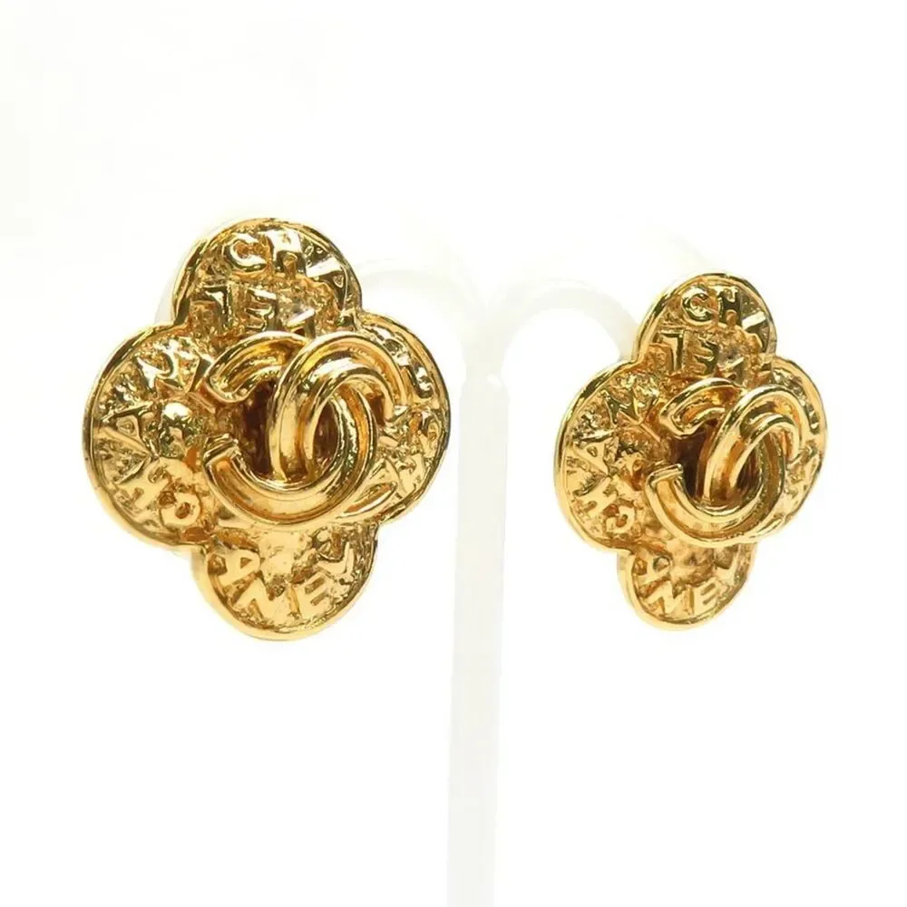 CHANEL Gold Logo Earrings